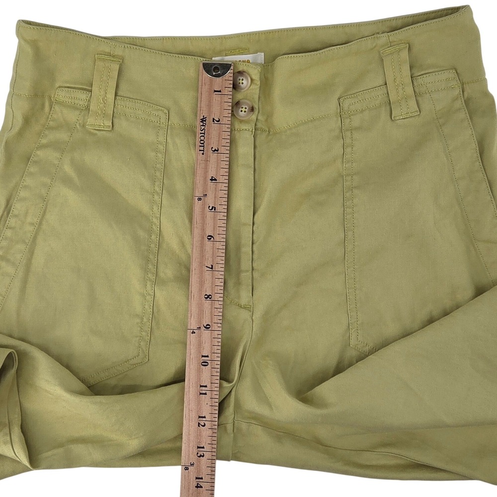 Maeve Anthropologie Wide Leg Pants 14 Chartreuse Linen Blend‎ High Rise Boho - Picture 8 of 11